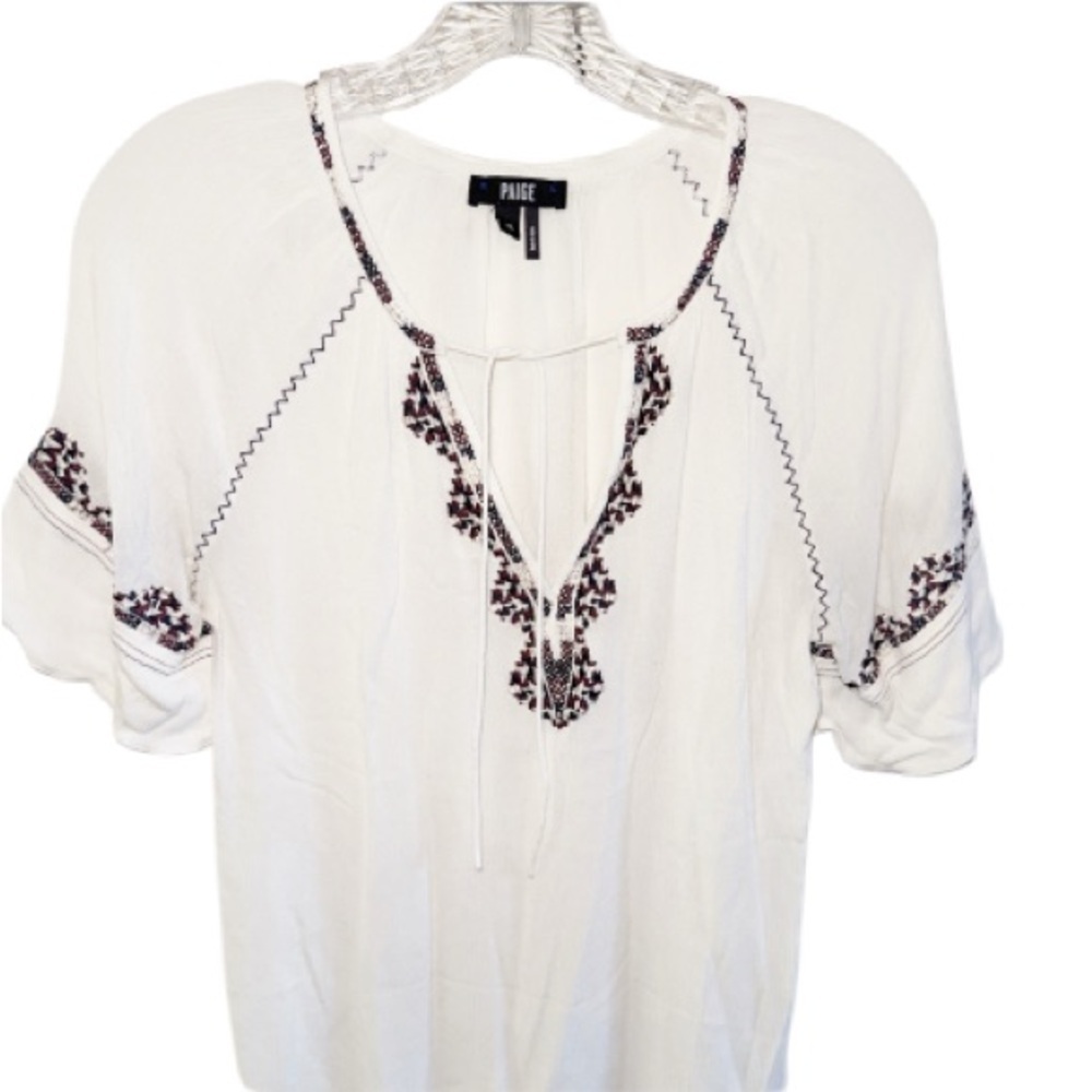 Paige White Embroidered Women's Peasant Top Boho Cottagecore Sz XS Feminine - Picture 6 of 14